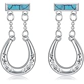 BETHZA Horseshoe Earrings for Women 925 Sterling Silver Genuine Turquoise Studs Earrings Horseshoe Dangle Earrings Turquoise Jewelry Gift for Women Girlfriend Christmas Gift