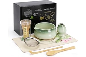 Zeylju 8Pcs Matcha Whisk Set,Ceramic Kit with Bamboo Whisk, Spouted Bowl & Scoop | Accessories & Wooden Spoon | Matcha Lovers