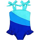YOUNGER TREE Toddler Swimsuit Girl Color Block Stripe One-Piece Swimwear Baby Girl Bathing Suits