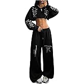 SOLY HUX Women's Y2k Clothes Zip Up Graphic Hoodies Sweatshirts Baggy Pants 2 Piece Set Concert Outfits Streetwear