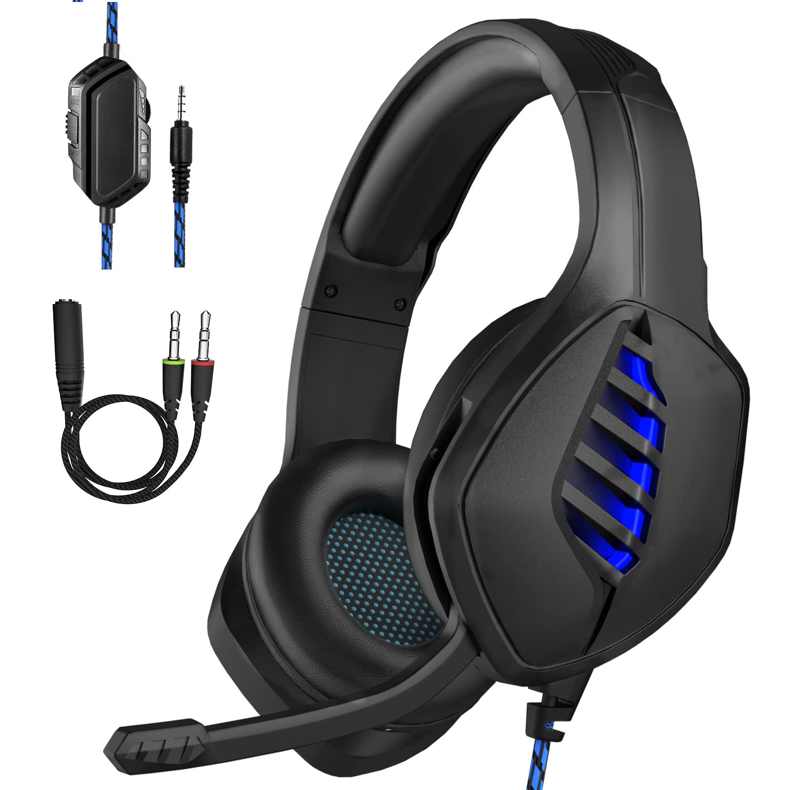 Photo 1 of (USED/FAIR) targeal Gaming Headset with Microphone - for PC, PS4, PS5, Switch, Xbox One, Xbox Series X|S - 3.5mm Jack Gamer Headphone with Noise Canceling Mic - Black&Blue