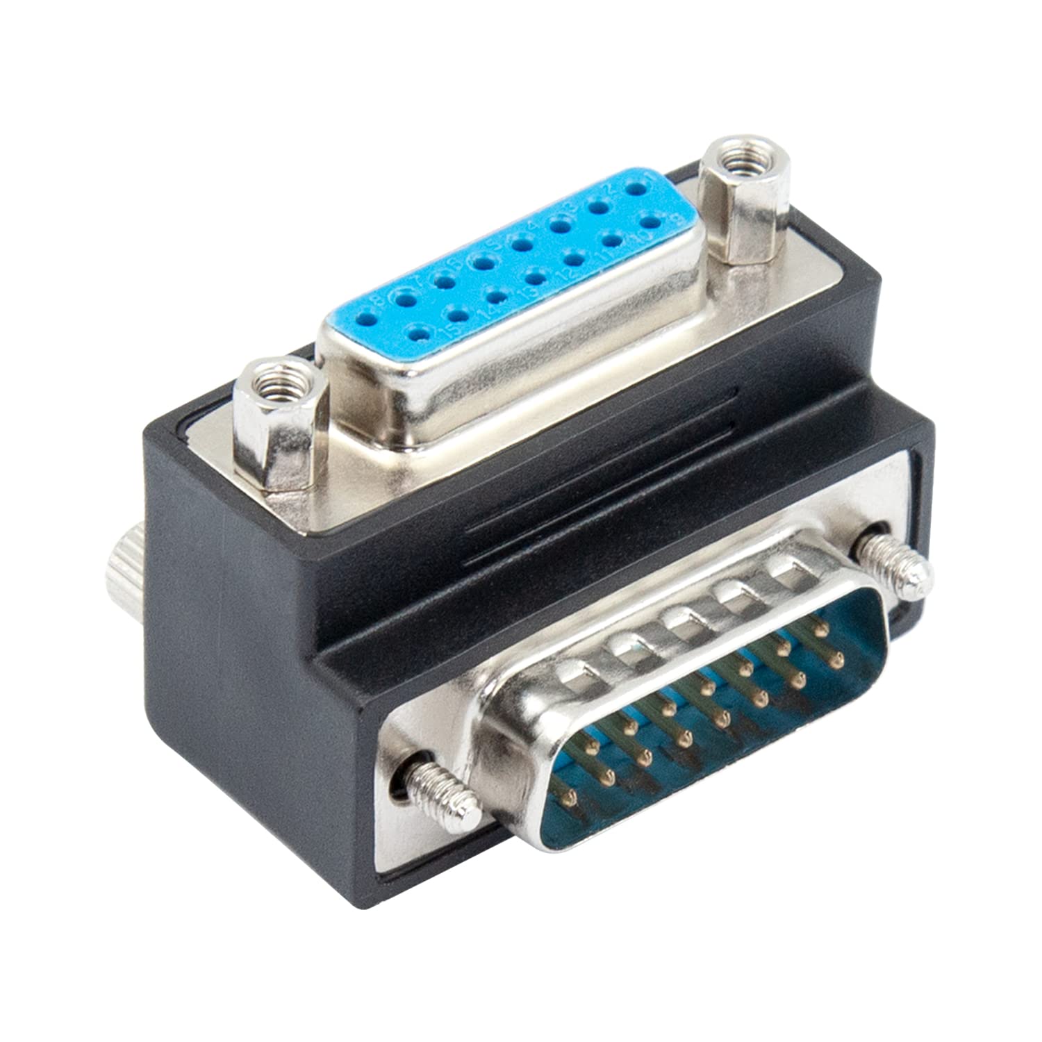 Duttek VGA Male to Female （Down Angle,DB15 90 Degree 15 Pin Adapter,VGA to VGA Extension Converter for Connect Various Serial Interface Devices