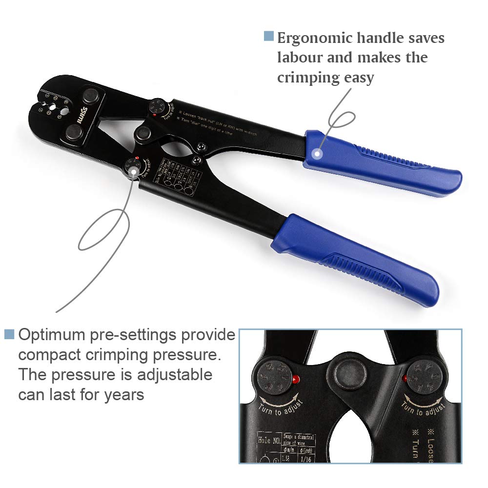 IWISS Wire Rope Crimping Tool for Aluminum Oval Sleeves,Stop Sleeves
