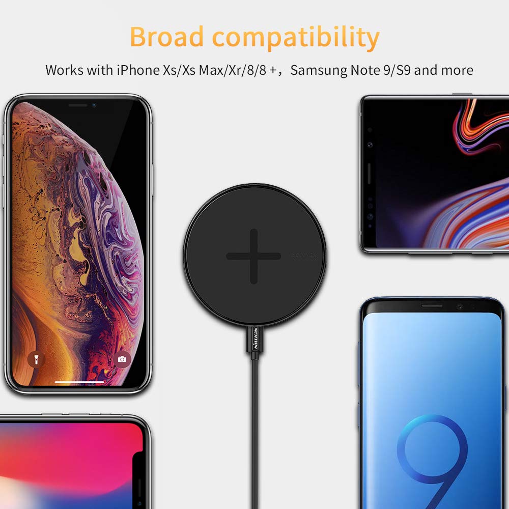 Nillkin Wireless Fast Charger Qi Wireless Charging Pad 10W Mini Ultra Compact Compatible iPhone X/iPhone 9/iPhone 8/ Samsung Galaxy s9/S9 Plus/S8/S8 Plus Up 80% Charge Conversion