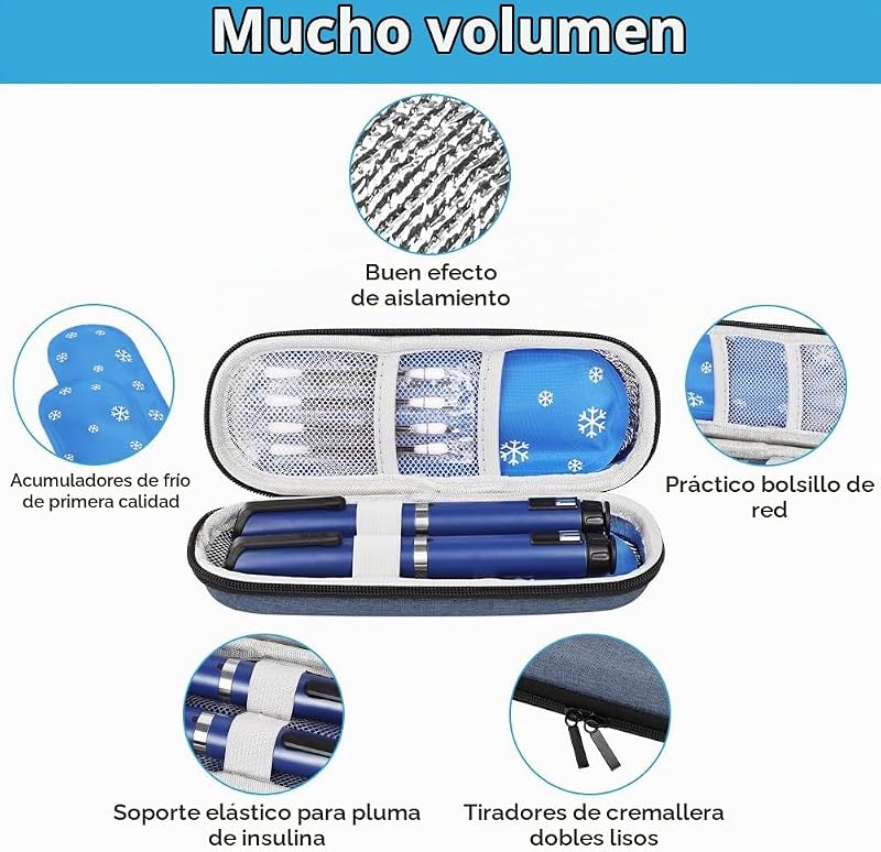 Estuche Insulina Bolsa, Nevera Insulina de Viaje con 2 Bolsas de Hielo Refrigerado TSA, Portátil Estuche Medicamentos para Diabetes con Mosquetón para Viajes Largos y Diarios (Azul) — foto 5 de 8