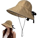 Wide Brim Hats for Woman Foldable Hats Sun Hats for Women uv Protection Bowknot Bucket hat Adjustable hat with Ponytail Hole