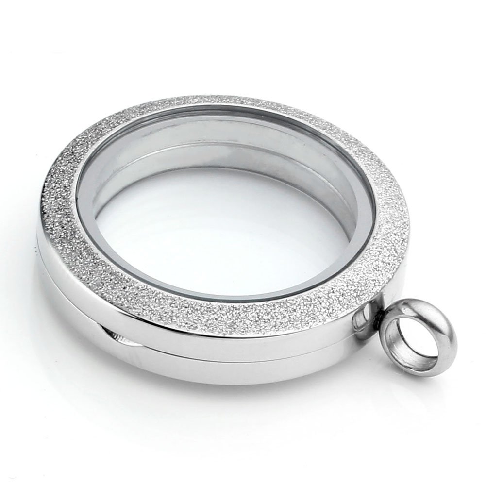 Zysta Stainless Steel Silver, Gold, Black, Rainbow Matte Round Living Memory Floating Charm 25MM 30MM Locket Pendant Necklace, 24 Inches Chain + Gift Box