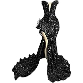 Ikerenwedding Sparkly Prom Dress Glitter Sequin Feather Split Pageant Celebrity Gala Evening Dress