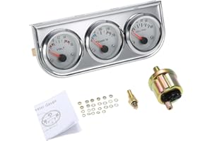 Shkalacar Triple Gauge Kit - Volt Meter, Water Temp, Oil Press Car & Motorcycle Meter, 52MM Chrome 3 in 1 Gauge Kit