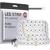 BTF-LIGHTING 5050 RGBW RGB+Cool White(6000K-7000K) 4 Colors in 1 LED 5m 16.4ft 96LED/m DC24V Multi-Colored LED Tape Lights IP30 Non-Waterproof Wihte PCB for Home Decoration(No Adapter or Controller)