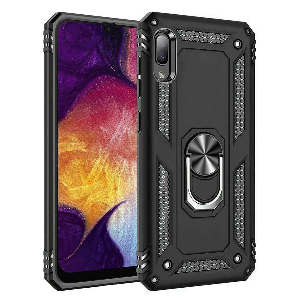 Samsung Galaxy A10 Case with Magnetic Ring Holder, Military Grade Protective Silicone TPU Shockproof Hard Armour Phone Cover for Samsung Galaxy A10 (Black)