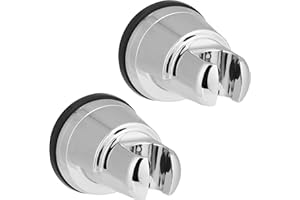 HIBBENT 2 Pack Vacuum Suction Cup Shower Head Holder, Removable Shower Head Bracket, Height Adjustable Shower Wand Holder & Wall Mount ABS Plastic Suction Holder for Handheld Shower Head, Chrome