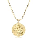 MYEARS Women Birth Flower Necklace Gold Butterfly Coin Disc Pendant Cubic Zirconia 14K Simple Dainty Beaded Chain Everyday Trendy Jewelry - 12 Months