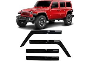 OPTIMAL CO 2018-2025 Tape-On Side Window Deflector Visors for Jeep Wrangler JL Unlimited 4 Door & for Jeep Gladiator JT 2020-2025 Smoke Tinted Rain Guards
