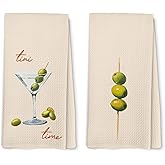 Lengues Martini Decor Kitchen Towels Set of 2, Cocktail Tini Time Dish Hand Towels, Cocktail Decorative Hand Towel Dish Towel for Bar Club, Gifts for Martini Lovers Bar Kitchen Decor 16x24 Inch