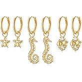 MYEARS Gold Hoop Earrings and Charm Set for Women Huggie Dangle Drop Mix and Match Earring Pack with Charms 14K Small Simple Hypoallergenic Everyday Jewelry