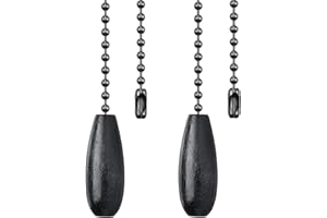 Dotlite 2Pack Black Wooden Ceiling Fan Pull Chain Extender, 12in Decorative Fan String Pulls Extension,3mm Diameter Beaded Chain Pulls Ornaments with Connector