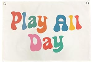 BELLA ROSA HOME Kids Playroom Decor Wall - Play All Day Canvas Playroom Banner Playroom Sign for Toddler Play Room Essentials