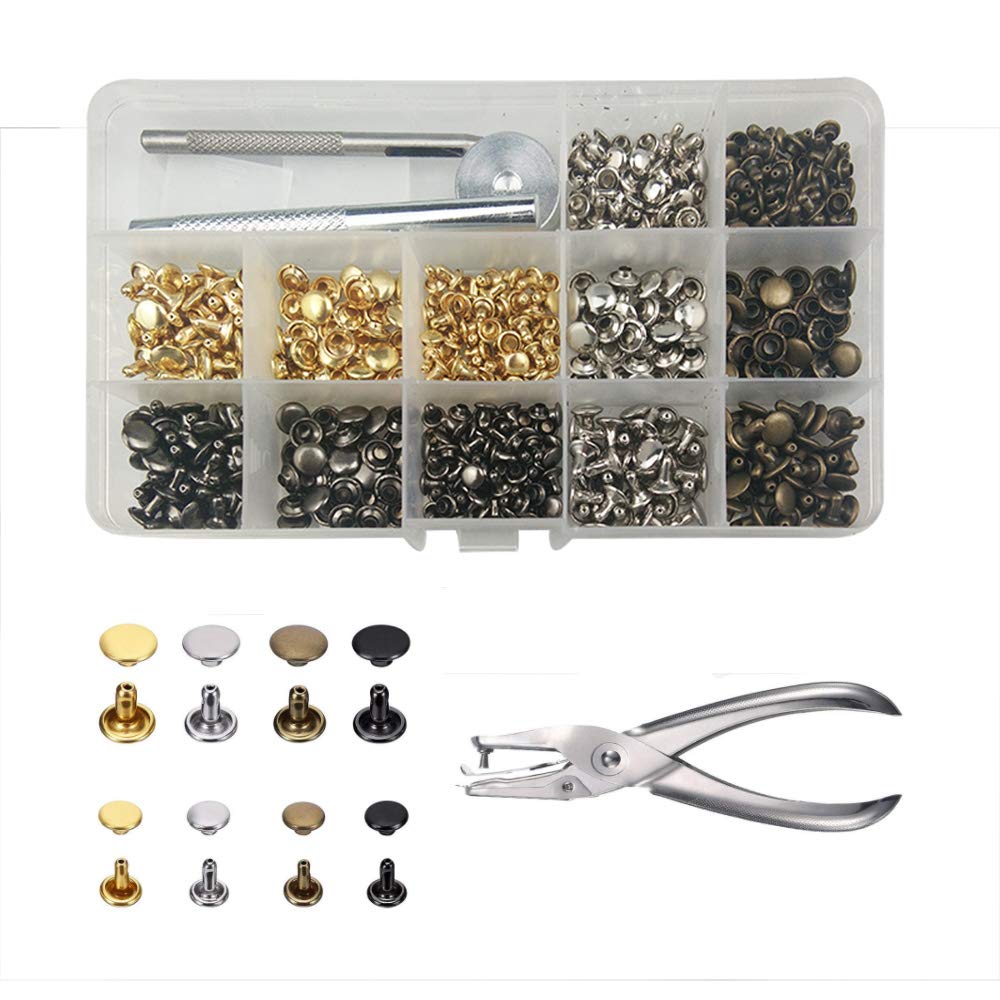 240 Sets 2 Sizes Leather Rivets Double Cap Rivet Tubular Metal Studs With 3 Fixing Set
