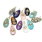 LE SKY Natural Stone Pendants Healing Crystal Gemstones with Rhinestone Charms for jewelry Making Necklace DIY Craft Gift