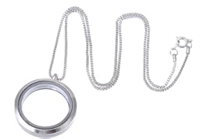 RUBYCA Living Memory Floating Charm Round Glass Locket Pendant Necklace 20 Inches 1pcs Silver Color