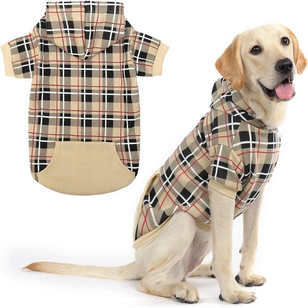Photo 1 of EXPAWLORER Plaid Dog Hoodie - British Style Warm Dog Sweater Shirt with Leash Hole,Pitbull Clothes Outfits,Winter Coat Apparel for All Breeds Puppy Girl Boy-Cat Apparel
