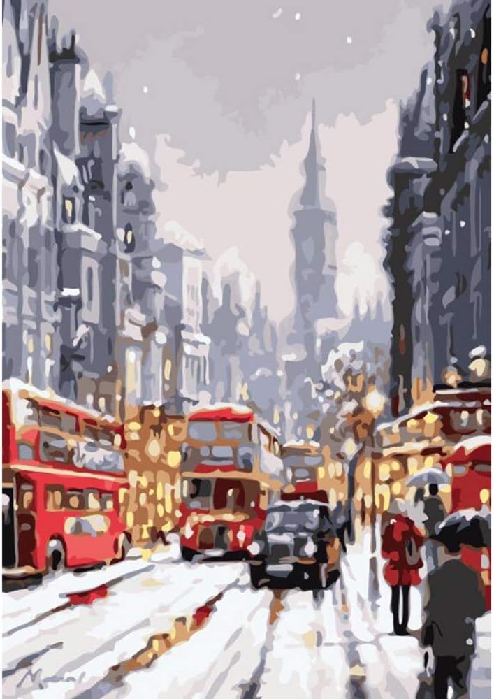 London Street DIY Oil Painting Acrylic Paint by Numbers for Adults Living Room Bedroom Wall Decoration Craft Paint by Number Kits Adult^<20" by 24">