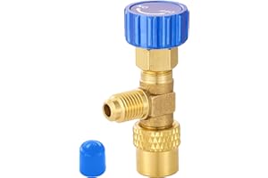 TIGBEAR R12 R22 Refrigerant Charging Valve, Safety Flow Control Ball Valve, Brass Low Loss HVAC Fittings for R12 R22 AC Manifold, Mini Split Air Conditioner Tool (1/4'' Male x 1/4'' Female)