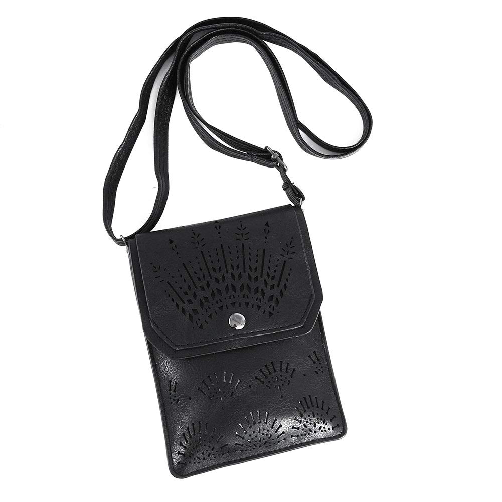 TENXITER Women Hollow Texture Small Crossbody Bags Cell Phone Purse Wallet for Girl (Black)