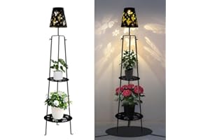Stargarden Outdoor Floor Lamp, Waterproof Solar Powered Outdoor Lamp, Metal Hollow Bee Pantern Solar Floor Lamp Outdoor Plant Stands for Patio, Garden Decor