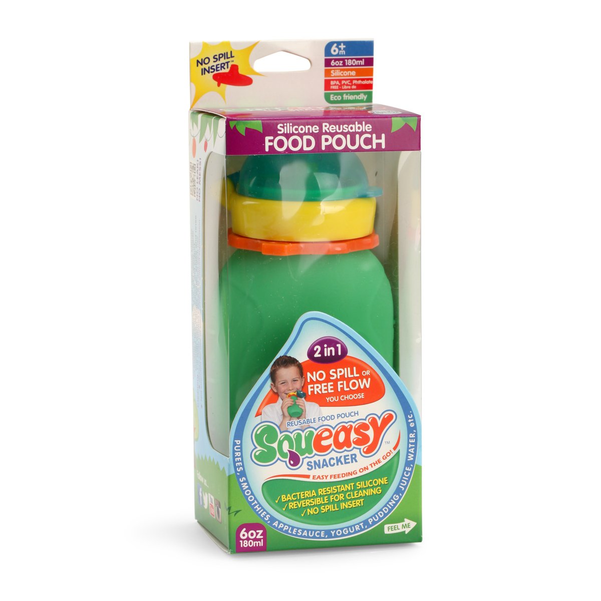 Reusable Baby Food Pouch + Squeeze, Portable, Refillable