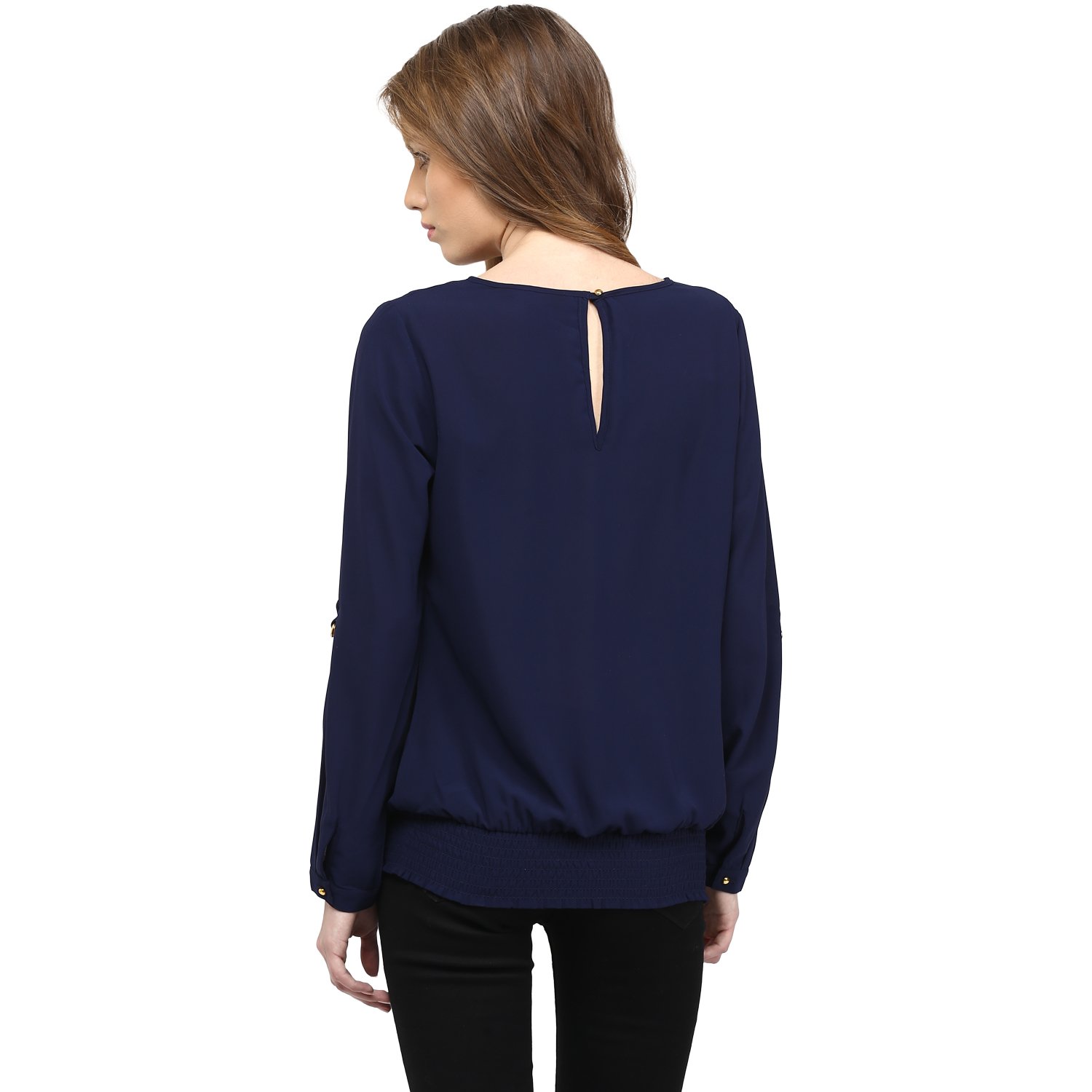 rare women navy blue crepe top (ep1066)