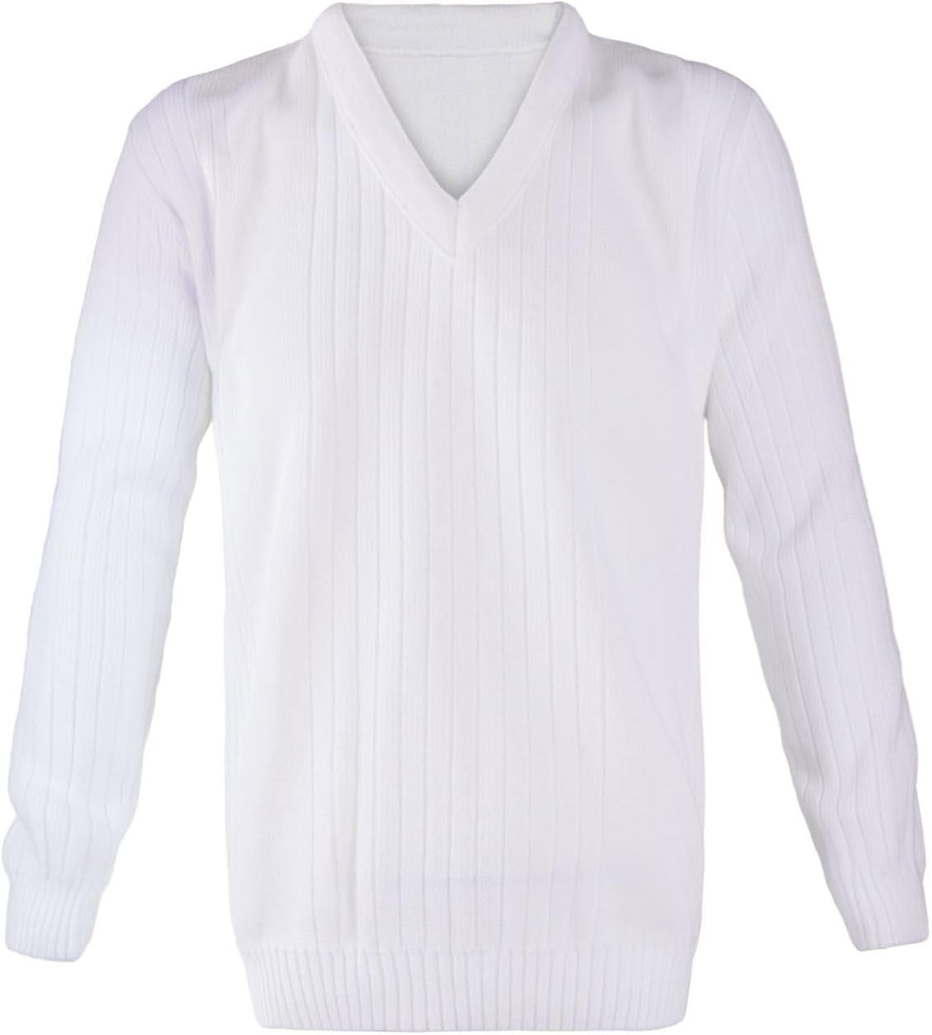 Islander Fashions Mens Lawn Bowling Long Sleeve V Neck Knitted Jumper Adults Ribbed White
