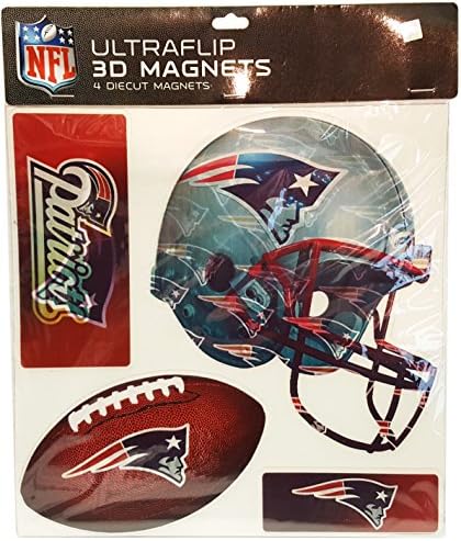 NFL New England Patriots 4-Piece Ultraflip 3D Multi-Magnets - Holographic NFL Magnets Perfect for Vehicles, Home, School, or at the Office! Represent Your Favorite Team In Style!