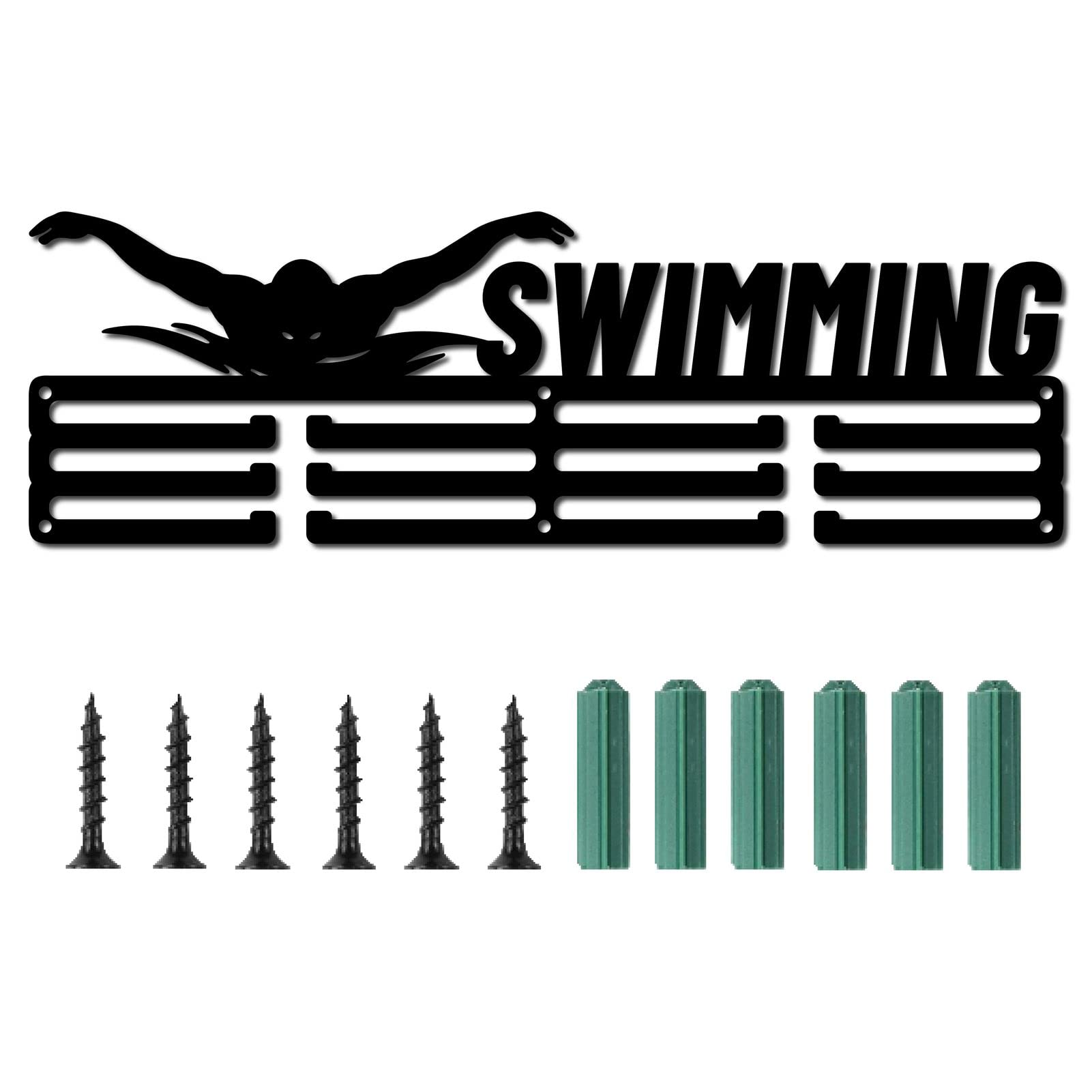 CREATCABIN Medal Holder Sport Swimming Swimmer Games Medals Display Stand Wall Rack Mount Hanger Decor Black Sturdy Medal Holders for Runners Home Badge Storage 3 Rows Hanging Over 60 Medals