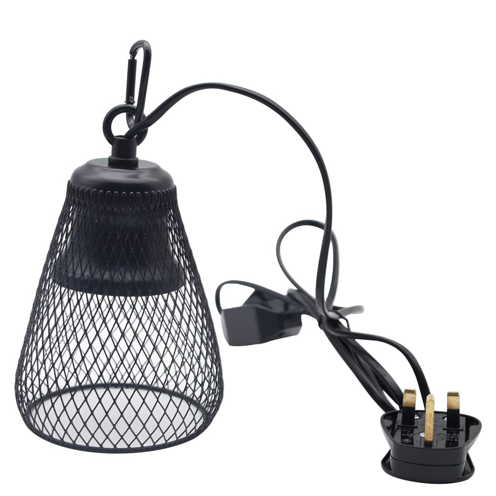 Reptile Heat Lamp Holder UVA UVB Terrarium Ceramic Heat Lamps Lampshade Holder Anti Hot Bracket Cage for Bearded Dragon, Lizard, Tortoise, Snake, UK Plug