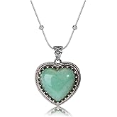 PESOENTH Healing Crystal Heart Pendant Necklaces for Women,Natural Gemstone Puff Heart Crystal Healing Stone Necklace Jewelry Gifts for Women Ladies Mom Her Birthday Annivsersary Valentines