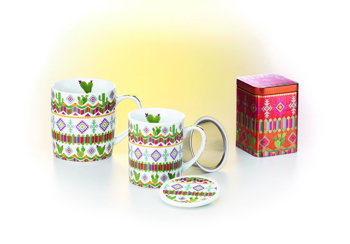 3-teilig mit Edelstahlsieb 0,25 l Kräuterteetasse Nayemi Porzellan