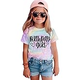 BOUTIKOME Birthday Girl Shirts Toddler Kid Girls Tie Dye T-Shirt Birthday Outfits Summer Tees B-Day Gifts Party Tops 1-10Y