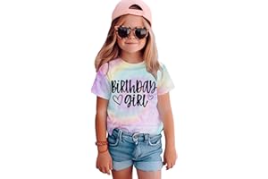 BOUTIKOME Birthday Girl Shirts Toddler Kid Girls Tie Dye T-Shirt Birthday Outfits Summer Tees B-Day Gifts Party Tops 1-10Y