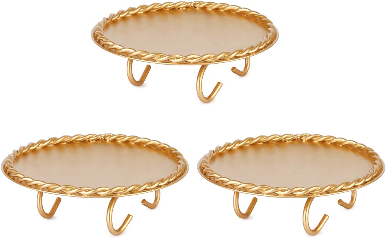 dedoot Candle Holder, Gold Pillar Candle Holders Set of 3 Decorative Plate Candle Holder Centerpiece 3.7" Diameter Fit LED & Wax Candles, Iron Pedestal Tealight Candle Holders for Wedding, Tables