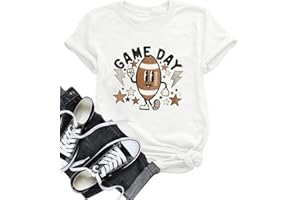 MOUSYA Game Day Football T Shirt Football Mom T Shirt Cute Football Graphic Tee Sunday Funday Football Tops