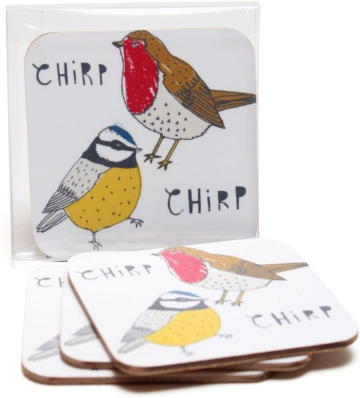 Charlotte Farmer Chirp Coasters, Laminated hardboard with a cork backing, Multi-Colour, 10 x 10 x 1.5 cm