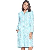 Casual Nights Women's Printed Micro Fleece Zip Up Long Sleeve Sleepwear Duster Robe