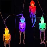Skeleton Lights Halloween String Lights - 10Ft 20LEDs Skeletons Halloween Lights Decoration, 2 Lighting Modes Battery-powered