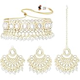 Aheli Traditional Kundan Choker Necklace Chandbali Earring & Maang Tikka Ethnic Bharatanatyam jewellery set for Women