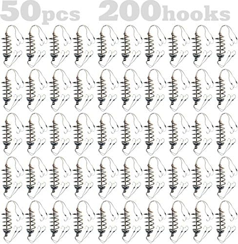 50pcs Carp Fishing Spring Feeder 17g/0.6oz, 200 Fishing hooks