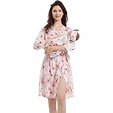 Galabloomer Maternity Robe and Baby Receiving Blanket, Matching Mommy Labor Delivery Robe and Swaddle Set (l, pink blue)