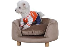 YOONNIE ROOM Cat Sofa Beds,Dog Sofa Chair,Pet Sofa,Small Dog Beds, Puppy Bed,Wooden Frame and Velvet Fabric and Washable Cushion,Comfy Cat Couch for Small Cats&Dogs&Puppy (Brown)