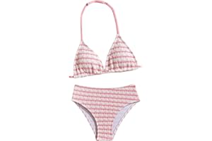 RoseSeek Girl's Tie Dye Smocked 2 Piece Swimwear Sets Backless Halter Bikini Cute Brief Bathing Suit